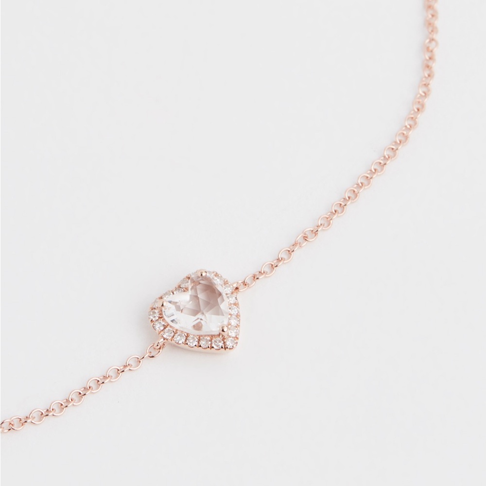 EF Collection 14K White Topaz Heart Chain Bracelet - Picture 3 of 4